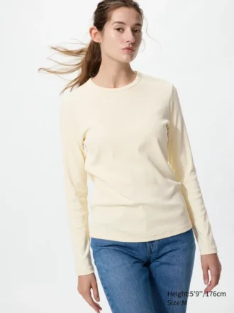 Camiseta de mujer de punto elástico suave | Camiseta de manga larga