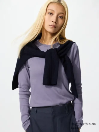 Camiseta de mujer de punto elástico suave | Camiseta de manga larga