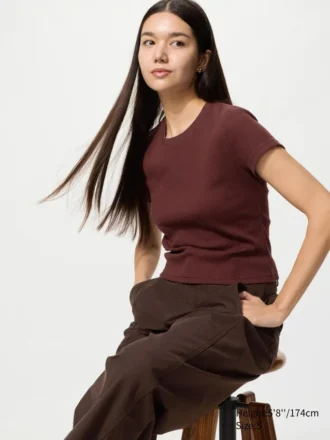 Camiseta mini de canalé para mujer