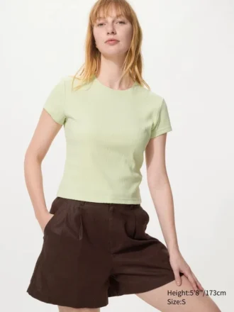 Camiseta mini de canalé para mujer
