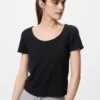 Camiseta mini de cuello redondo con punto calado para mujer
