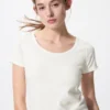 Camiseta mini de cuello redondo con punto calado para mujer