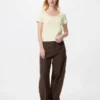 Camiseta mini de cuello redondo con punto calado para mujer