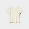 Camiseta mini de cuello redondo con punto calado para mujer