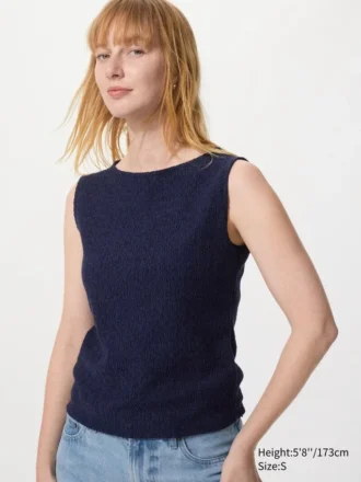 Camiseta sin mangas con cuello barco y fruncido para mujer