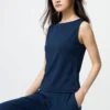 Camiseta sin mangas de jersey crepé con cuello barco para mujer