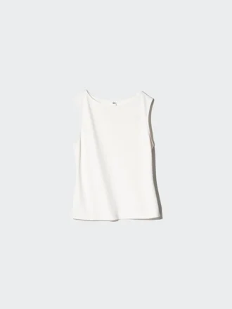 Camiseta sin mangas de jersey crepé con cuello barco para mujer