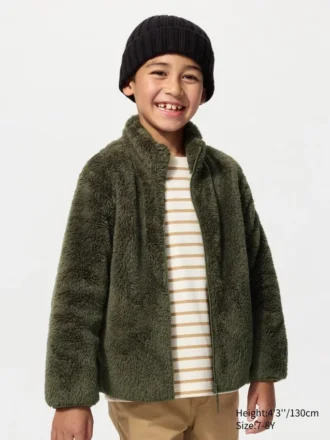 Chaqueta infantil de felpa de hilo mullido con cremallera completa
