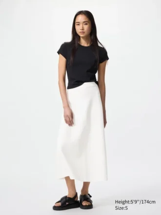 Falda acampanada de punto milano lavable para mujer