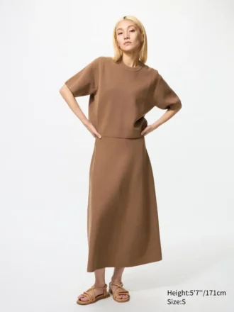 Falda acampanada de punto milano lavable para mujer