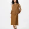 Falda midi de mezcla de lino para mujer | Pantalones cortos
