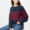 Jerséis de mujer de punto 3D Knit de algodón con mangas voluminosas | A rayas Jerséis de mujer de punto 3D Knit de algodón con mangas voluminosas | A rayas