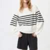 Jerséis de mujer de punto 3D Knit de algodón con mangas voluminosas | A rayas Jerséis de mujer de punto 3D Knit de algodón con mangas voluminosas | A rayas