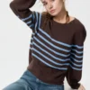 Jerséis de mujer de punto 3D Knit de algodón con mangas voluminosas | A rayas Jerséis de mujer de punto 3D Knit de algodón con mangas voluminosas | A rayas