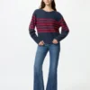 Jerséis de mujer de punto 3D Knit de algodón con mangas voluminosas | A rayas Jerséis de mujer de punto 3D Knit de algodón con mangas voluminosas | A rayas