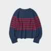 Jerséis de mujer de punto 3D Knit de algodón con mangas voluminosas | A rayas Jerséis de mujer de punto 3D Knit de algodón con mangas voluminosas | A rayas