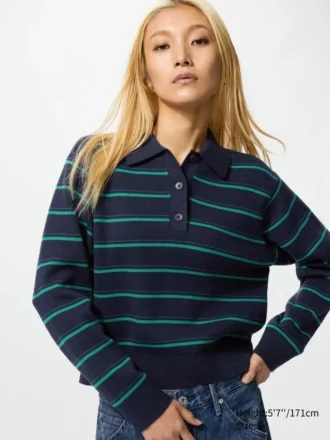 Jerséis de polos de algodón liso para mujer | A rayas