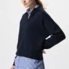 Jerséu de polo holgado de algodón suave para mujer Jerséu de polo holgado de algodón suave para mujer