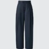 Pantalones anchos plisados de algodón y lyocell para mujer