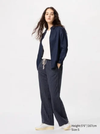 Pantalones cómodos de mezcla de lino para mujer | A rayas