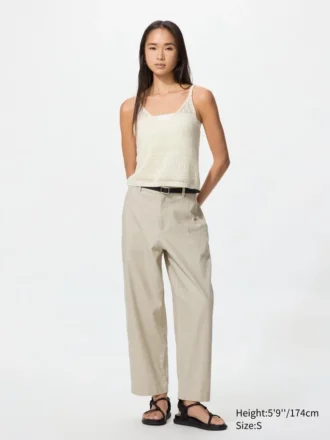 Pantalones cónicos de lino y algodón para mujer