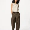 Pantalones cónicos de lino y algodón para mujer