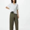 Pantalones cónicos de lino y algodón para mujer