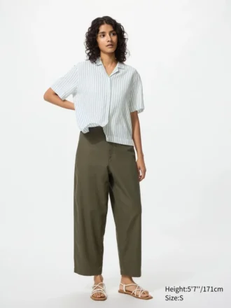 Pantalones cónicos de lino y algodón para mujer
