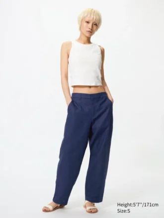 Pantalones cónicos de lino y algodón para mujer