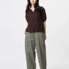 Pantalones cónicos de lino y algodón para mujer