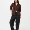 Pantalones cónicos de lino y algodón para mujer