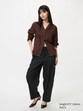 Pantalones cónicos de lino y algodón para mujer