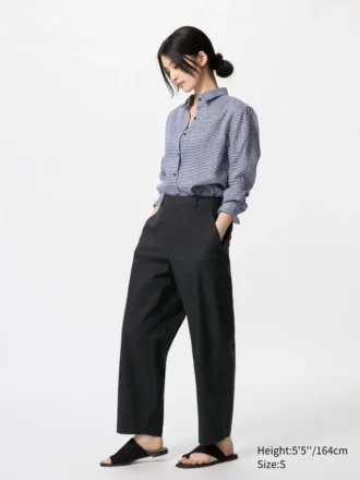 Pantalones cónicos de lino y algodón para mujer