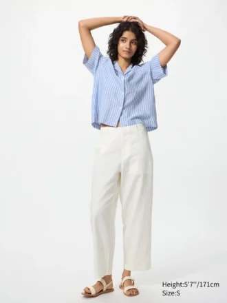 Pantalones cónicos de lino y algodón para mujer