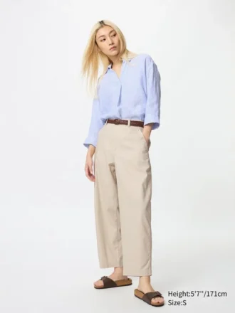 Pantalones cónicos de lino y algodón para mujer