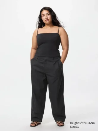 Pantalones cónicos de lino y algodón para mujer