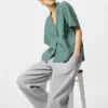Pantalones cónicos de lino y algodón para mujer | A rayas