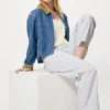 Pantalones cónicos de lino y algodón para mujer | A rayas