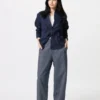 Pantalones cónicos de lino y algodón para mujer | A rayas