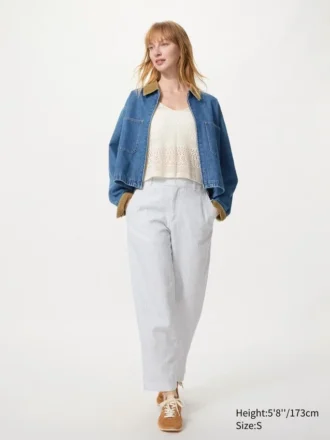 Pantalones cónicos de lino y algodón para mujer | A rayas