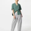 Pantalones cónicos de lino y algodón para mujer | A rayas