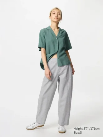 Pantalones cónicos de lino y algodón para mujer | A rayas