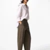 Pantalones cónicos de lino y algodón para mujer | Talla alta