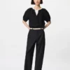 Pantalones cónicos de lino y algodón para mujer | Talla alta