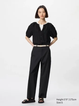 Pantalones cónicos de lino y algodón para mujer | Talla alta