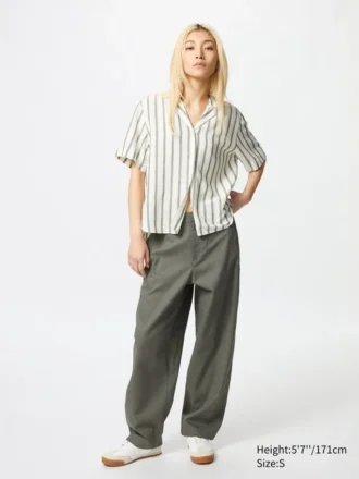 Pantalones cónicos de lino y algodón para mujer | Talla alta