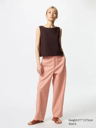 Pantalones cónicos de lino y algodón para mujer | Talla alta