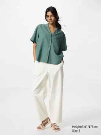 Pantalones cónicos de lino y algodón para mujer | Talla alta