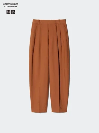 Pantalones de pierna ancha de mezcla de lino para mujer