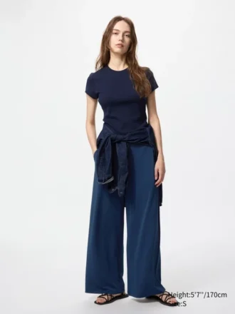 Pantalones rectos de jersey crepé para mujer